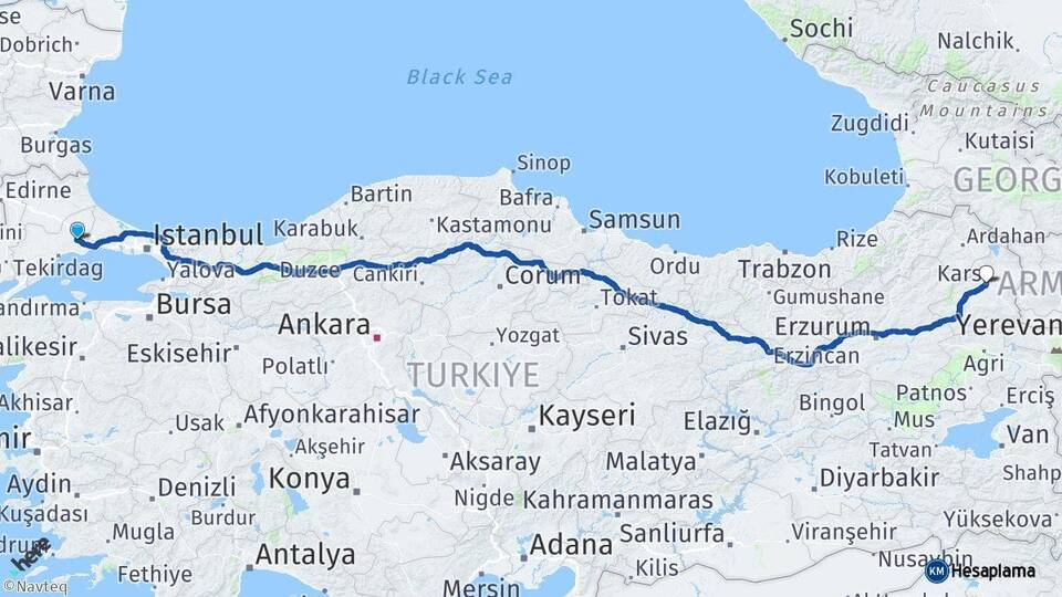 Tekirdağ Çorlu Kars Arası Kaç Km - Yol Haritası