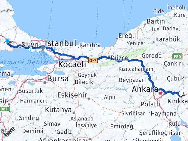 Tekirdağ Çorlu Kırıkkale Arası Kaç Km - Yol Haritası