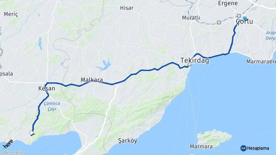 Tekirdağ Çorlu Mecidiye Keşan Edirne Arası Kaç Km - Yol Haritası