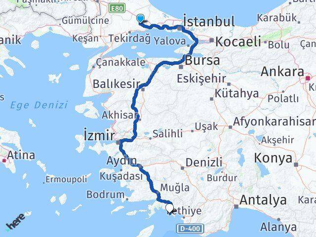Tekirdağ Çorlu Sarıgerme Ortaca Muğla Arası Kaç Km - Yol Haritası
