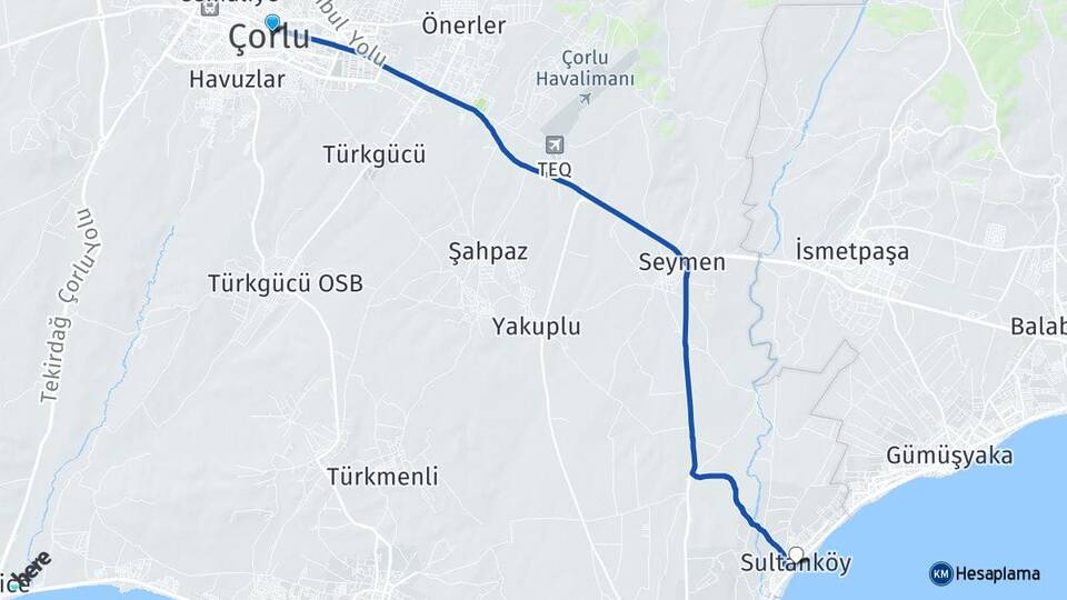 Tekirdağ Çorlu Sultanköy Marmaraereğlisi Arası Kaç Km - Yol Haritası