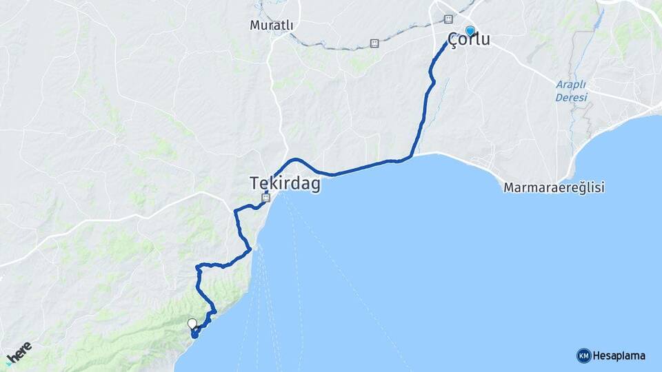 Tekirdağ Çorlu Uçmakdere Şarköy Arası Kaç Km - Yol Haritası