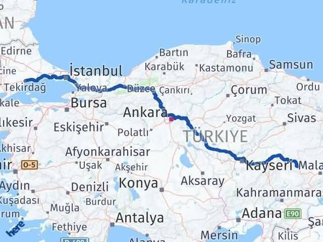 Tekirdağ Darende Malatya Arası Kaç Km - Yol Haritası