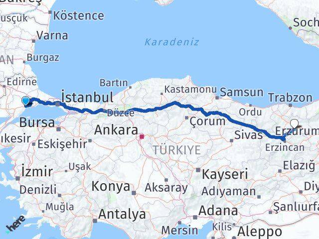 Tekirdağ Demirözü Bayburt Arası Kaç Km - Yol Haritası