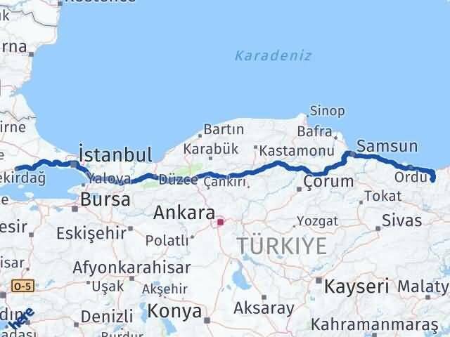 Tekirdağ Dereli Giresun Arası Kaç Km - Yol Haritası