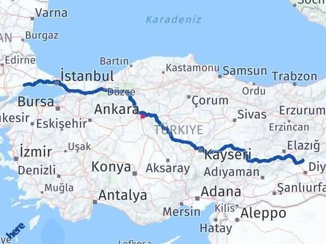 Tekirdağ Dicle Diyarbakır Arası Kaç Km - Yol Haritası
