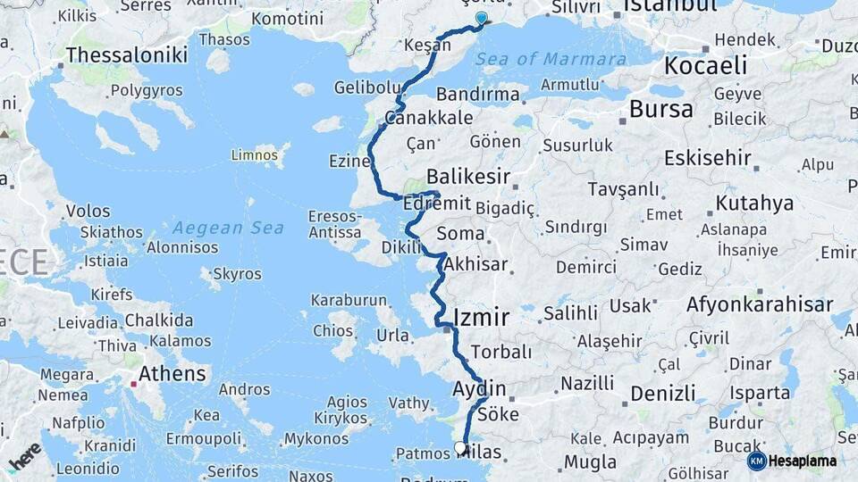 Tekirdağ Didim Aydın Arası Kaç Km - Yol Haritası