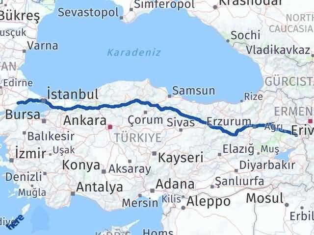 Tekirdağ Diyadin Ağrı Arası Kaç Km - Yol Haritası