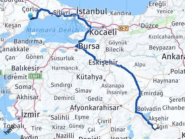 Tekirdağ Doğanhisar Konya Arası Kaç Km - Yol Haritası