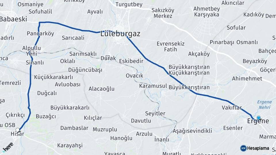 Tekirdağ Ergene Hayrabolu Arası Kaç Km - Yol Haritası