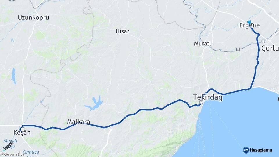 Tekirdağ Ergene Keşan Edirne Arası Kaç Km - Yol Haritası