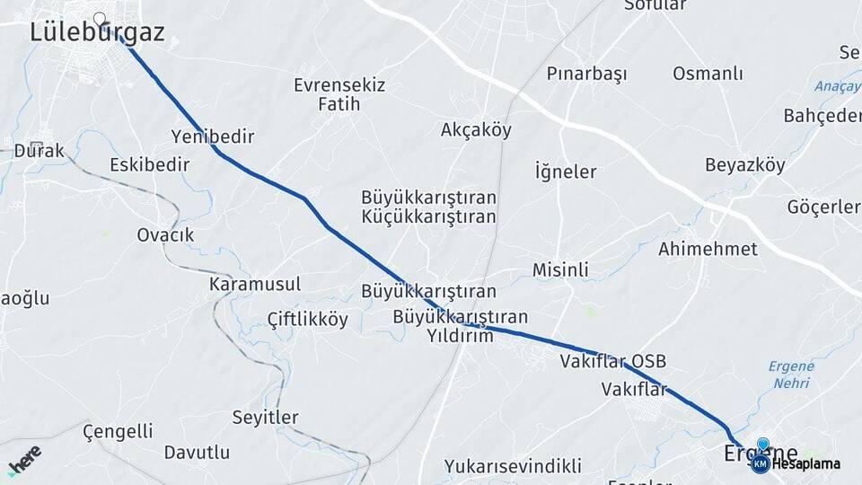 Tekirdağ Ergene Lüleburgaz Kırklareli Arası Kaç Km - Yol Haritası