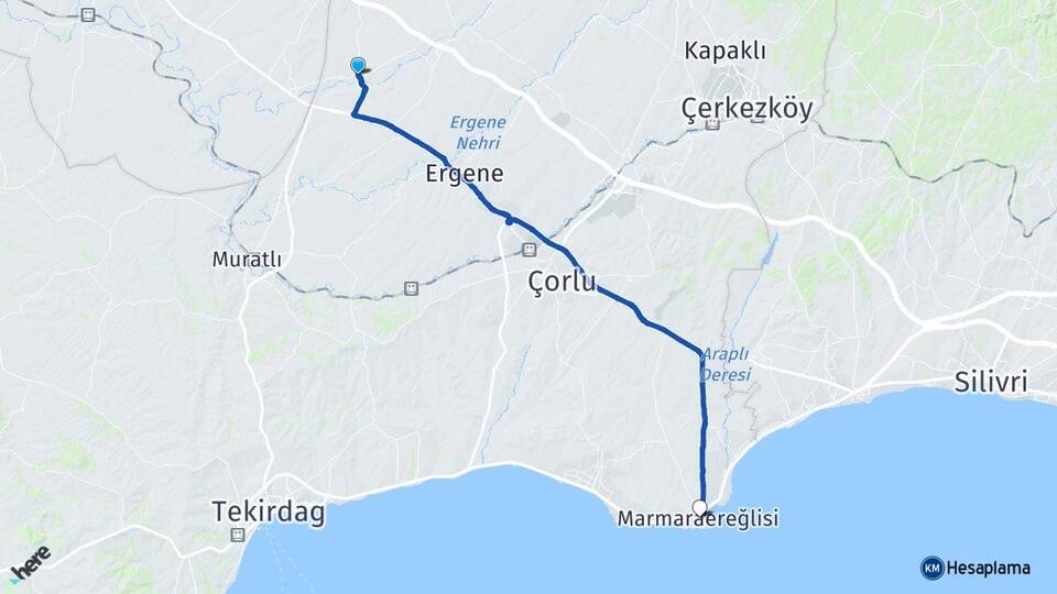 Tekirdağ Ergene Misinli Marmaraereğlisi Arası Kaç Km - Yol Haritası