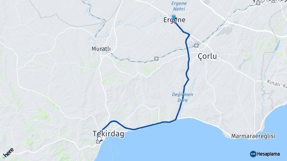 Tekirdağ Ergene Süleymanpaşa Arası Kaç Km - Yol Haritası