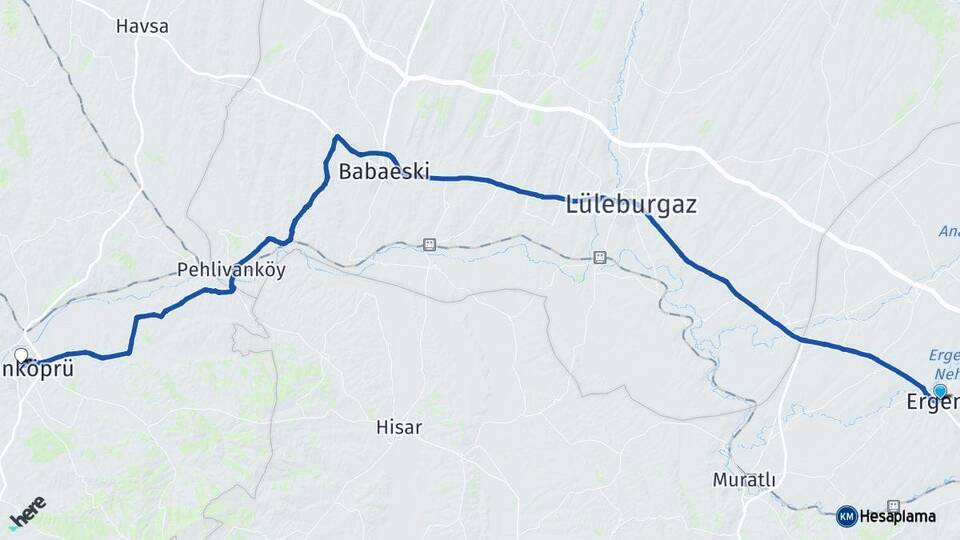 Tekirdağ Ergene Uzunköprü Edirne Arası Kaç Km - Yol Haritası