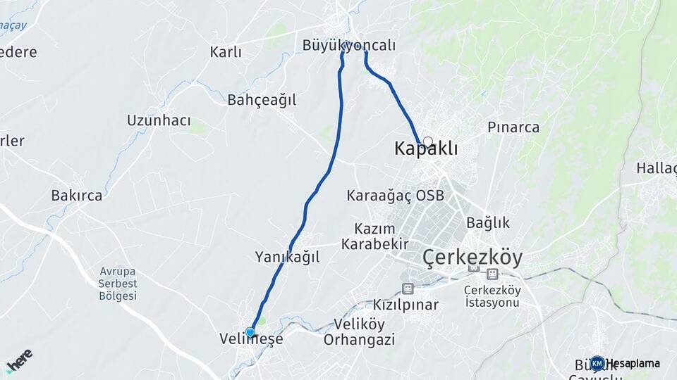 Tekirdağ Ergene Velimeşe Kapaklı Arası Kaç Km - Yol Haritası