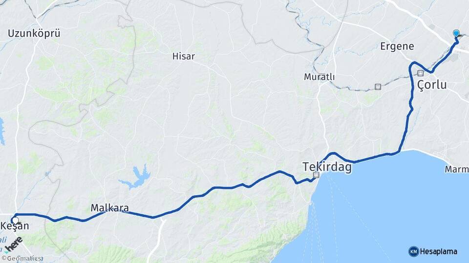 Tekirdağ Ergene Velimeşe Keşan Edirne Arası Kaç Km - Yol Haritası