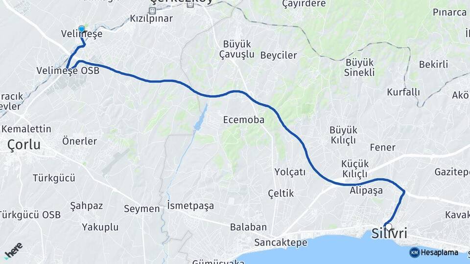 Tekirdağ Ergene Velimeşe Silivri İstanbul Arası Kaç Km - Yol Haritası