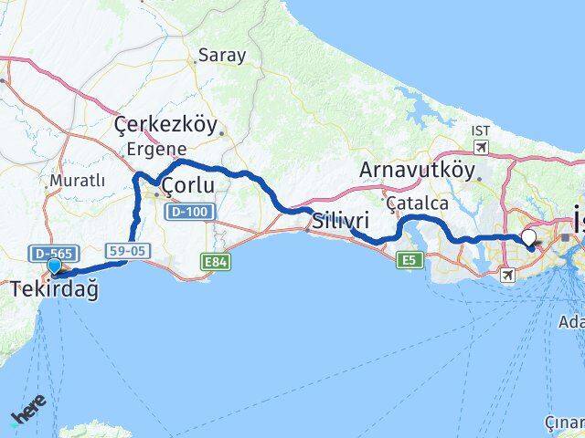 Tekirdağ Esenler İstanbul Arası Kaç Km - Yol Haritası