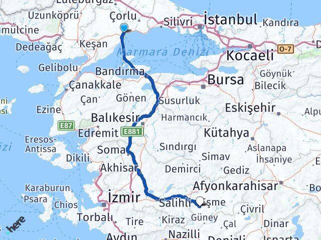Tekirdağ Eşme Uşak Arası Kaç Km - Yol Haritası