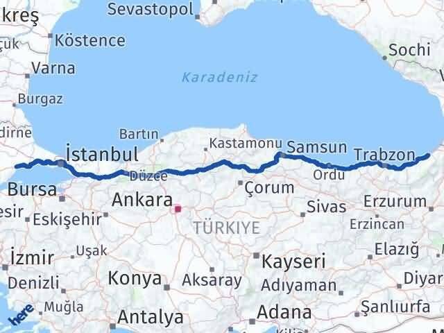 Tekirdağ Fındıklı Rize Arası Kaç Km - Yol Haritası