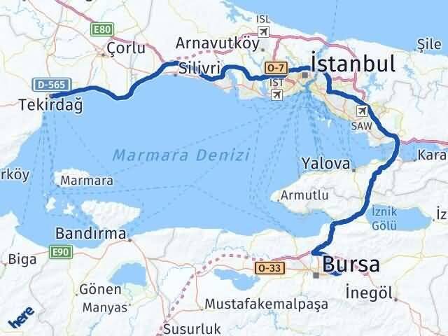 Tekirdağ Gürsu Bursa Arası Kaç Km - Yol Haritası
