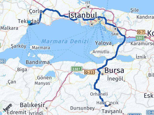 Tekirdağ Harmancık Bursa Arası Kaç Km - Yol Haritası
