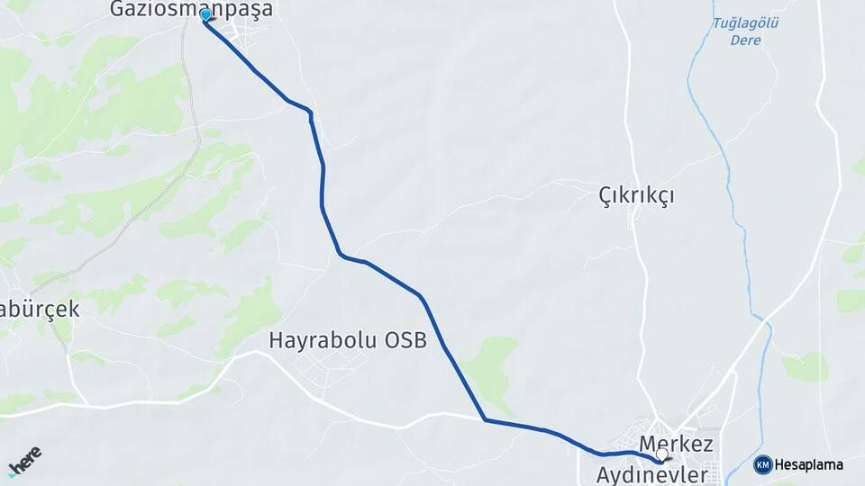 Tekirdağ Hayrabolu Çerkezmüsellim Hayrabolu Arası Kaç Km - Yol Haritası