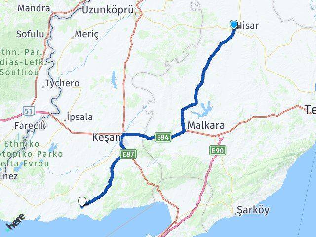 Tekirdağ Hayrabolu Erikli Keşan Edirne Arası Kaç Km - Yol Haritası