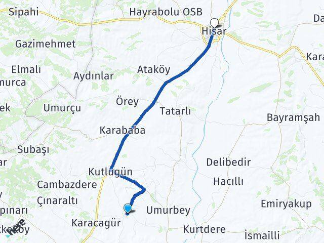 Tekirdağ Hayrabolu Şalgamlı Hayrabolu Arası Kaç Km - Yol Haritası