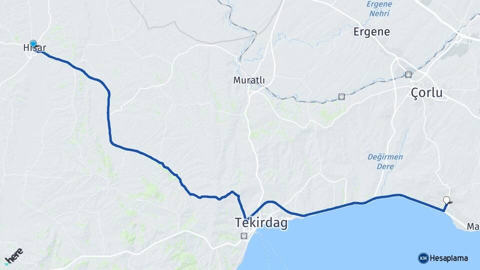 Tekirdağ Hayrabolu Yeniçiftlik Marmaraereğlisi Arası Kaç Km - Yol Haritası