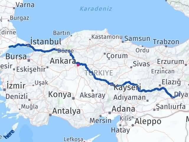 Tekirdağ Hazro Diyarbakır Arası Kaç Km - Yol Haritası