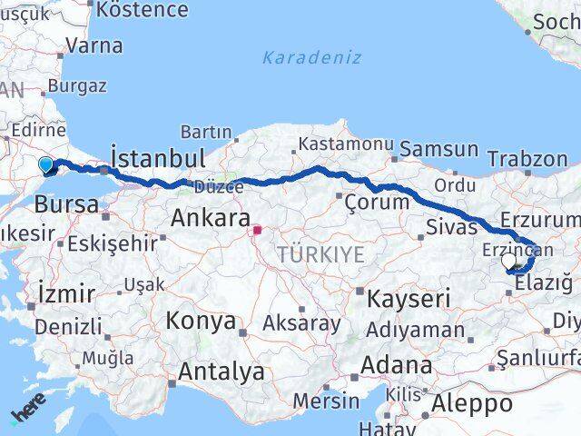 Tekirdağ Hozat Tunceli Arası Kaç Km - Yol Haritası