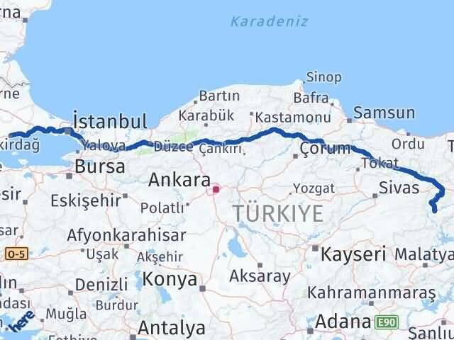 Tekirdağ İliç Erzincan Arası Kaç Km - Yol Haritası