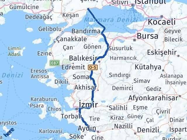 Tekirdağ İncirliova Aydın Arası Kaç Km - Yol Haritası