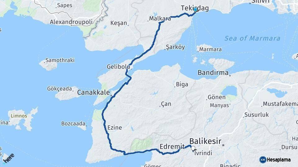 Tekirdağ İvrindi Balıkesir Arası Kaç Km - Yol Haritası