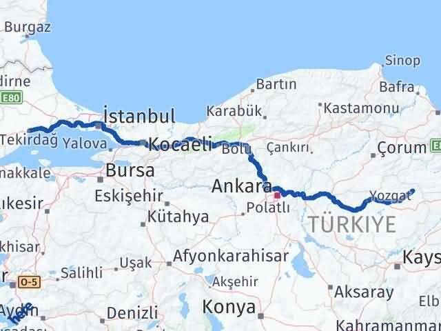Tekirdağ Kadışehri Yozgat Arası Kaç Km - Yol Haritası