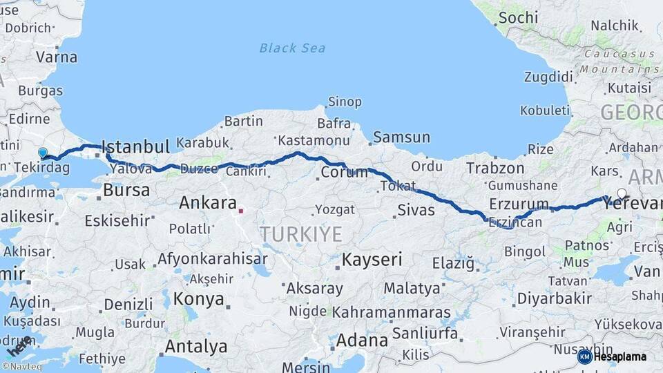Tekirdağ Kağızman Kars Arası Kaç Km - Yol Haritası
