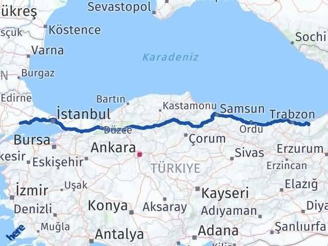 Tekirdağ Kalkandere Rize Arası Kaç Km - Yol Haritası