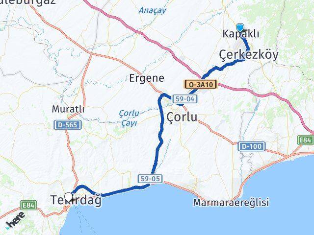 Tekirdağ Kapaklı 100. Yıl Süleymanpaşa Arası Kaç Km - Yol Haritası
