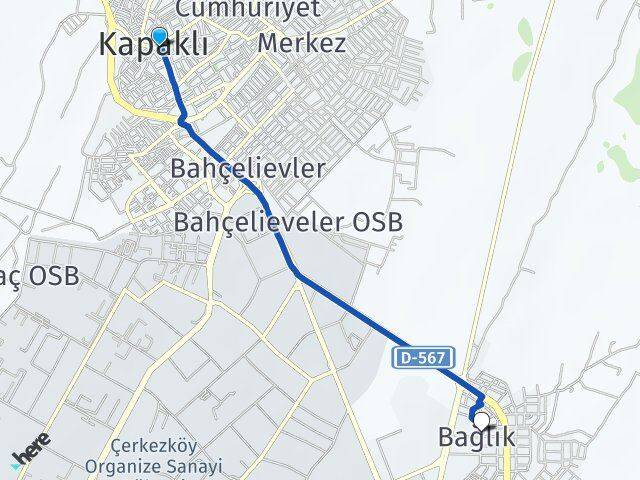 Tekirdağ Kapaklı Bağlık Çerkezköy Arası Kaç Km - Yol Haritası