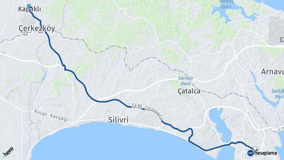 Tekirdağ Kapaklı Beylikdüzü İstanbul Arası Kaç Km - Yol Haritası