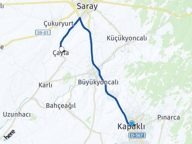 Tekirdağ Kapaklı Çayla Saray Arası Kaç Km - Yol Haritası