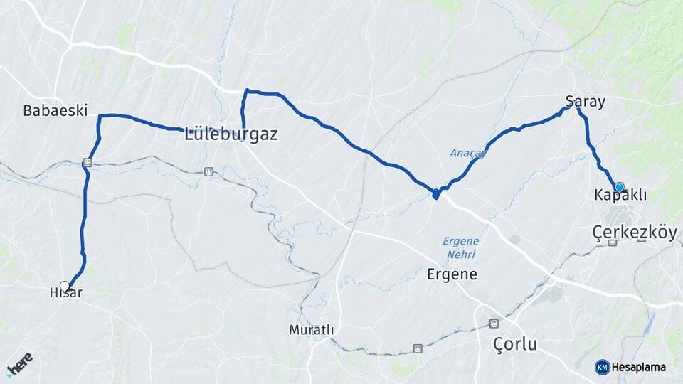 Tekirdağ Kapaklı Hayrabolu Arası Kaç Km - Yol Haritası