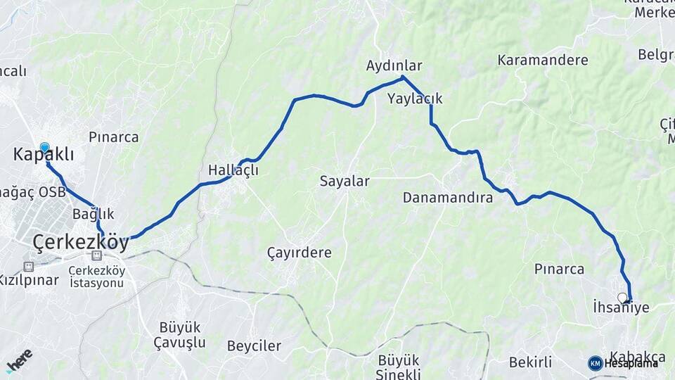 Tekirdağ Kapaklı İhsaniye Çatalca İstanbul Arası Kaç Km - Yol Haritası