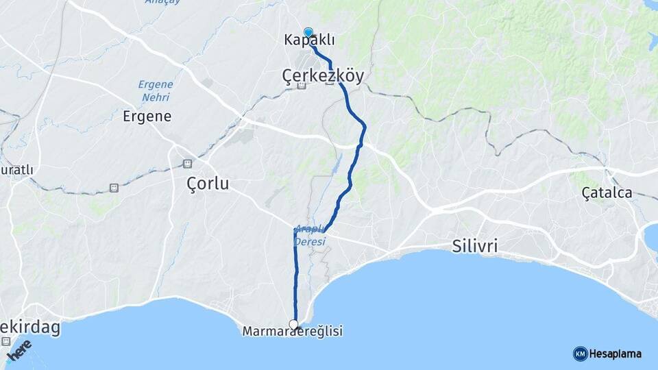 Tekirdağ Kapaklı Marmaraereğlisi Arası Kaç Km - Yol Haritası
