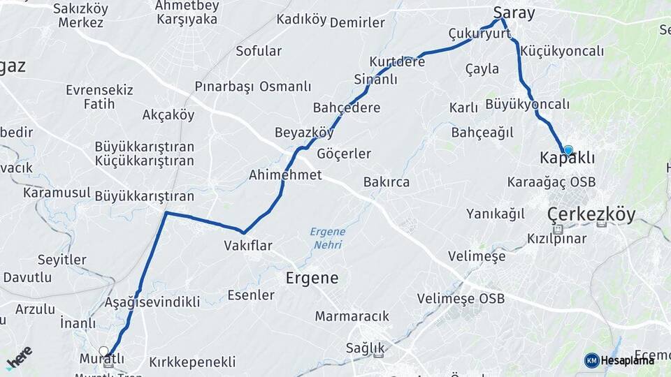 Tekirdağ Kapaklı Muratlı Arası Kaç Km - Yol Haritası