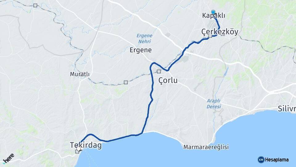 Tekirdağ Kapaklı Süleymanpaşa Arası Kaç Km - Yol Haritası