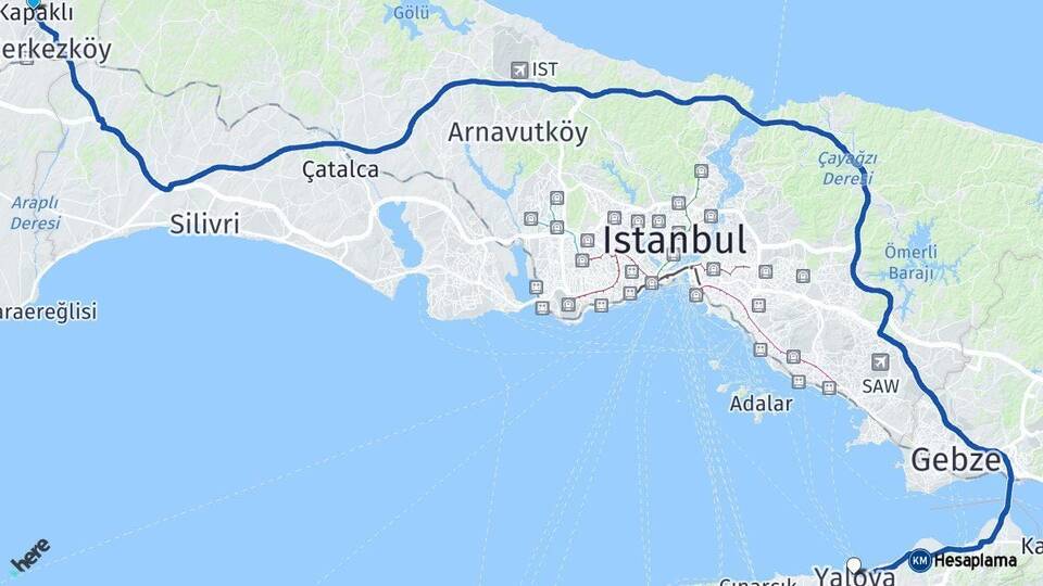 Tekirdağ Kapaklı Yalova Arası Kaç Km - Yol Haritası