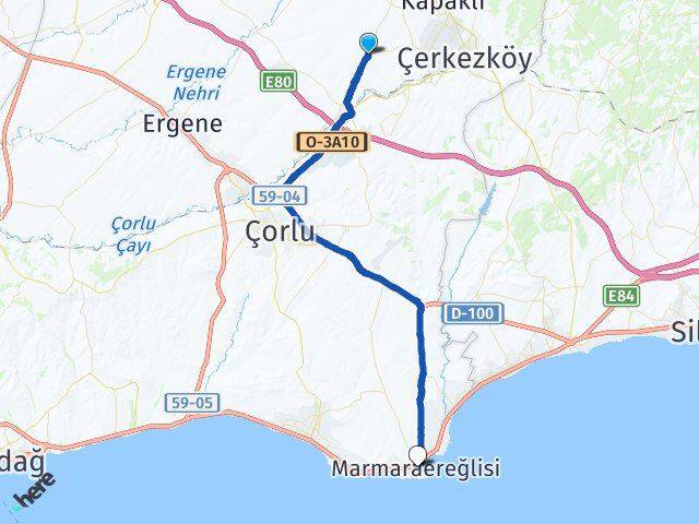 Tekirdağ Kapaklı Yanıkağıl Marmaraereğlisi Arası Kaç Km - Yol Haritası